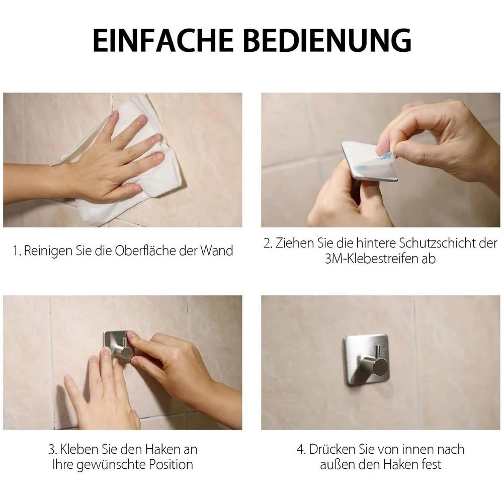 

4pcs Towel Hooks Wall Hook Bathroom Kitchen Hanging Shelf SUS304 Stainless Steel No Drilling Home Accessories