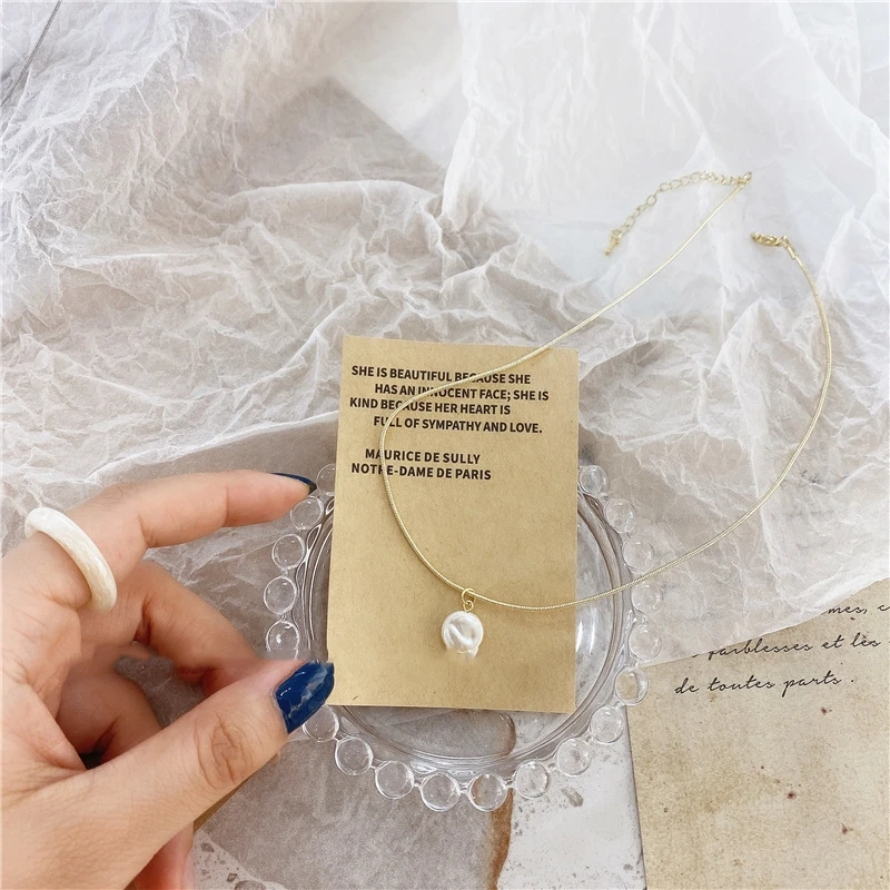

Kpop 2020 New Retro Matte Gold Silver Color Irregular Round Pearl Double Layer Clavicle Chain Necklace for Women Girl Jewelry