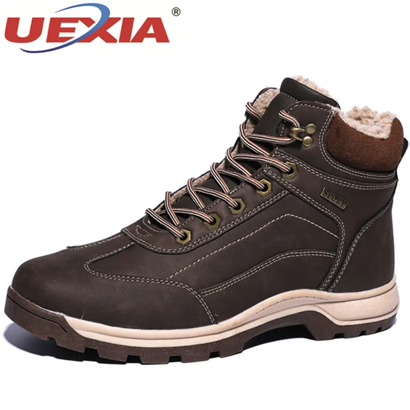 dark brown UEXIA/Уличная обувь; мужские зимние ботинки; высококачественные теплые плюшевые зимние кроссовки до середины голени на резиновой подошве - Цвет: dark brown