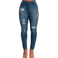women ripped jeans high waist stretch skinny denim trousers blue retro washed fashion sexy elastic slim pencil pants oversize