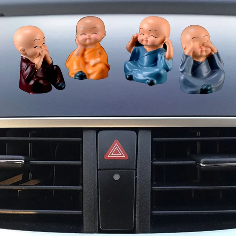 

For 4Pcs Cute Monk Car Ornament Little Kung Fu Monk Dolls Auto Interior Decoration For Home Figurines Vehicle Decor Car Styling