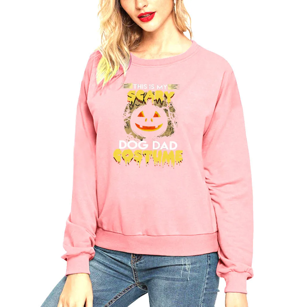 

Halloween Fun Pattern Printed Long Sleeve Tops Round Neck Sweatershirt Letter Printing Sweatshirt Women
