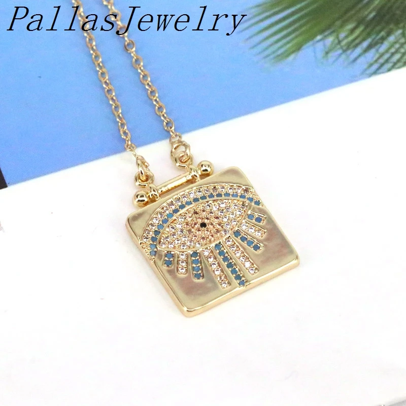 

5Pcs Brass Crystal Zirconia Gold-Color Pendant, Eye Good Luck Pendant, Sparkly CZ Eye Jewelry Necklace