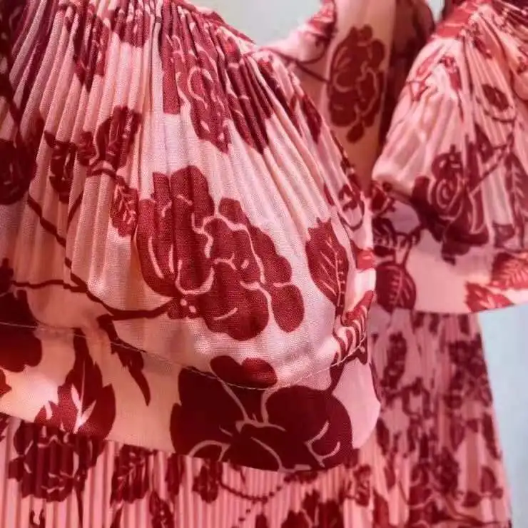 

Novia Party 2021 Summer Dress High Quality Women Red Floral Print Ruffle Deco Sleeveless Casual Pink Club Dress Sexy Above Knee