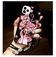 beautiful bling rhinestone diamond butterfly case cover with crystal chain for iphone 13 12 11 pro xs max xr x 8 7 6s plus se