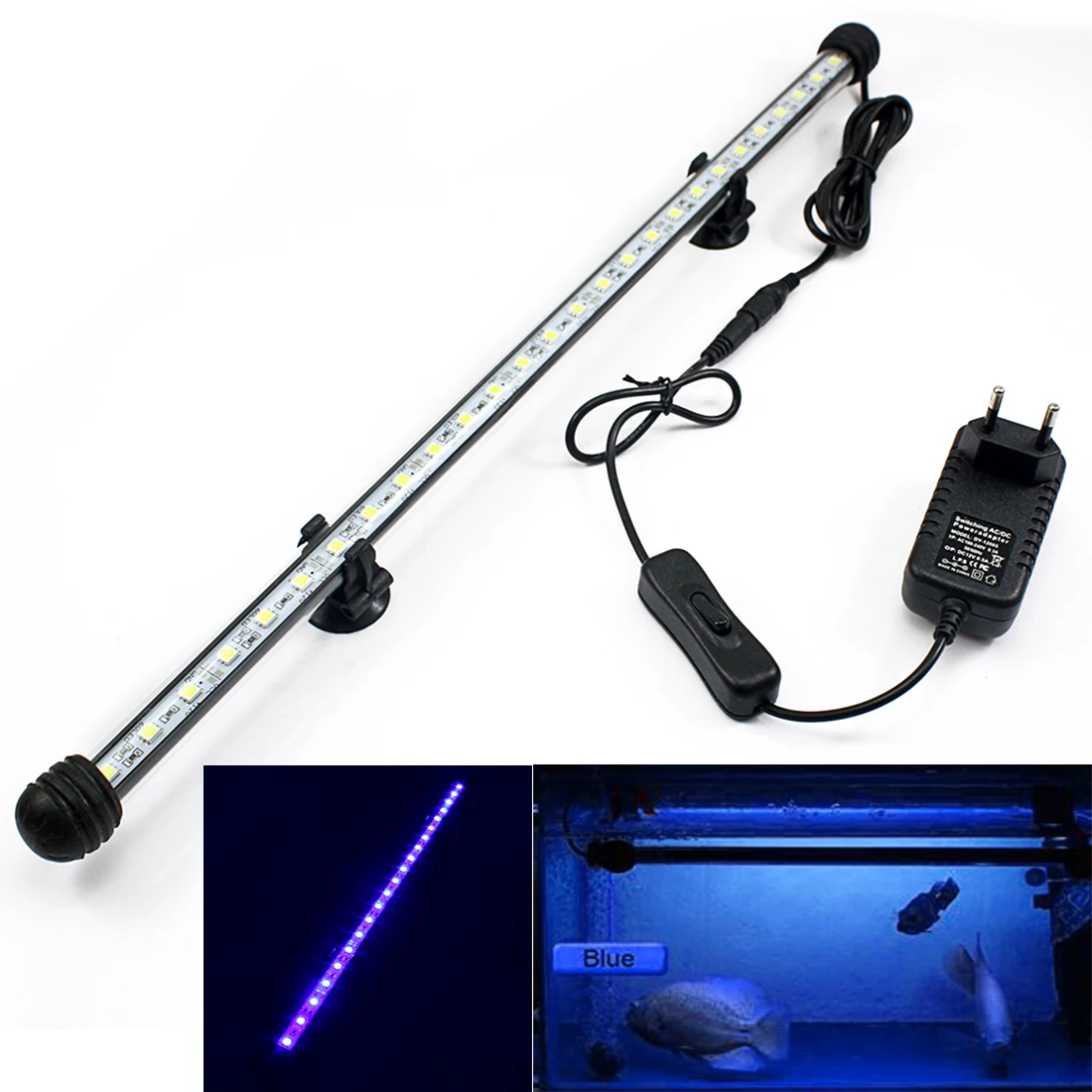 Аквариумная лампа с вилкой европейского стандарта белого и синего цвета