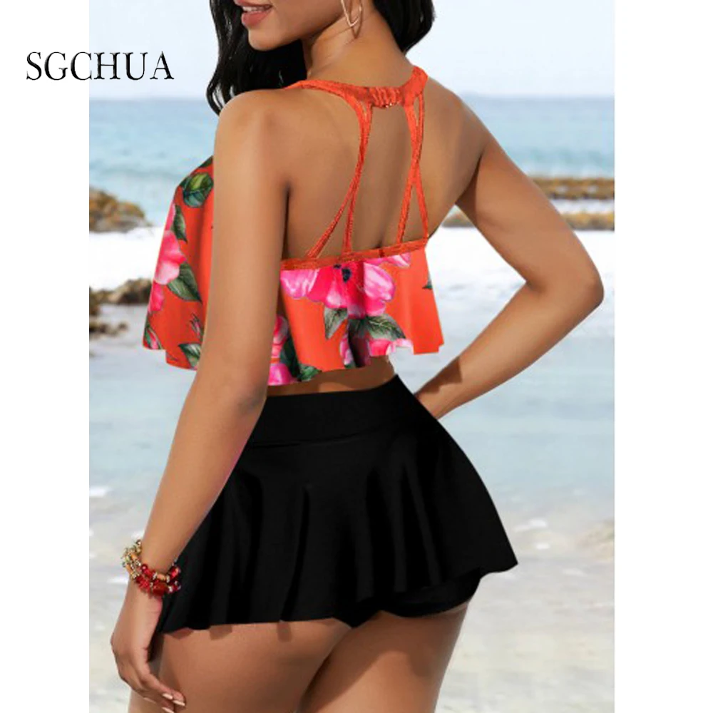 2021 Women Ruched High Waist Bikini 2021 Plus Size Swimwear Summer Swimsuit Floral Beach Bathing Suit Ruffle Bikini Mujer