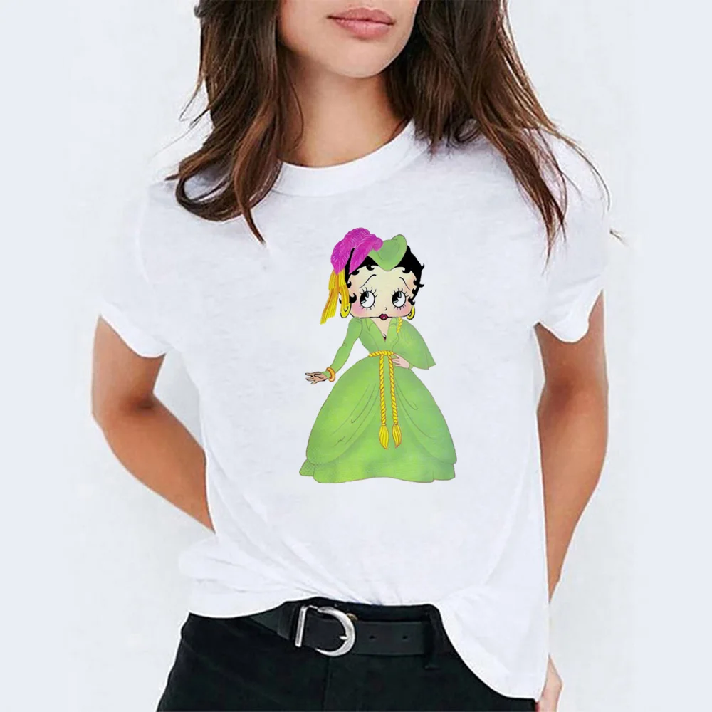 2 Футболка с рисунком Betty Boop, модная Корейская одежда для пар, хлопковый топ с короткими рукавами и принтом ангела, женская футболка 90s - Цвет: 2