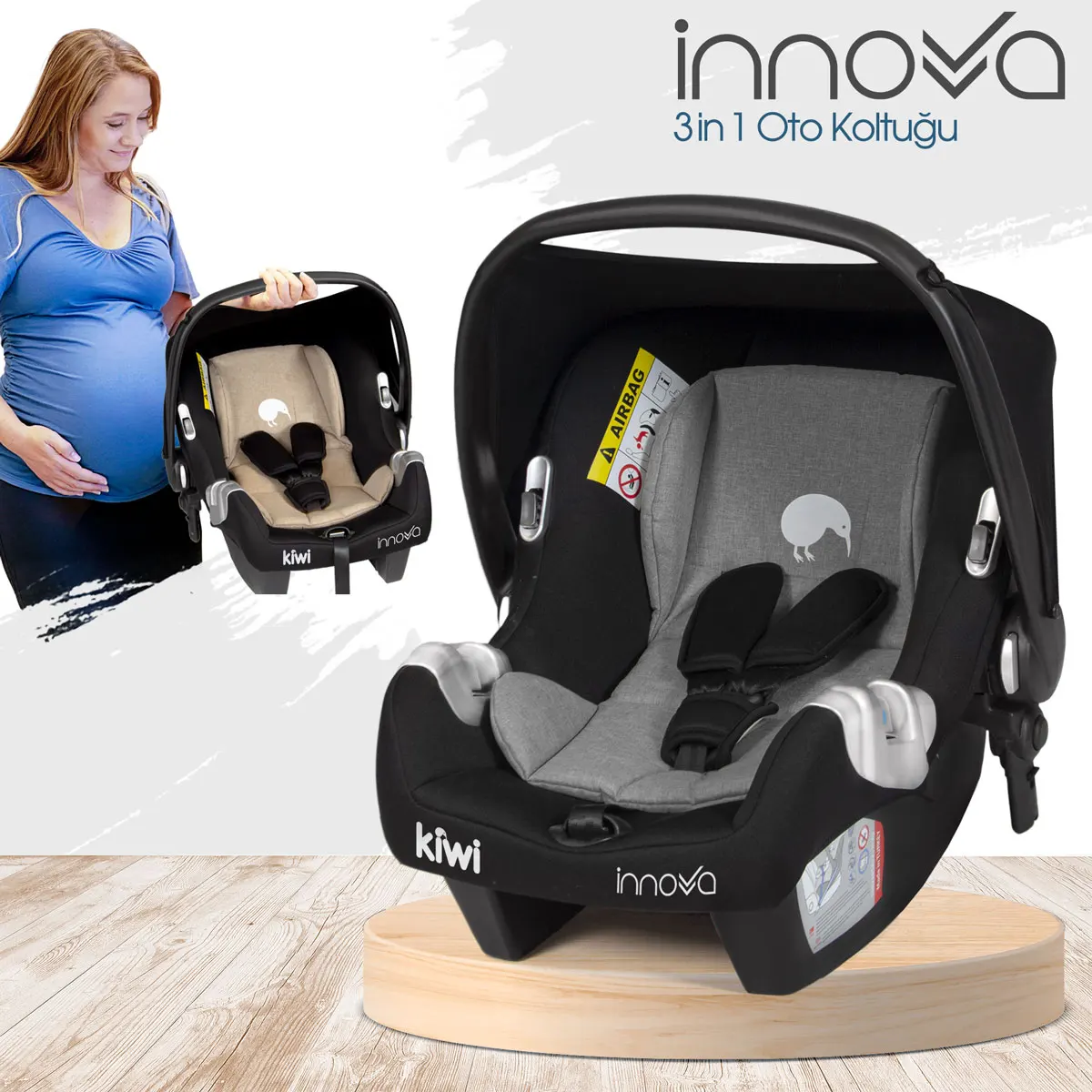 Child safety seat Kiwi Innova Safe & Comfort 0-13 kg Extra Cushion, Safety Approved, baby Carriage and Car Seat and Bouncer