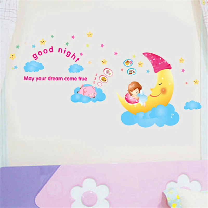 

Cartoon Wall Stickers Moon Decals for Kids Room Decoration Living Room Background Decor Warm Aesthetic Art Murals PVC