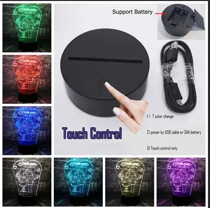 USB Touch 7 Color Романтический 3D светодиодный светильник с надписью «I LOVE YOU», лампа RGB, ночник, светильник для мальчика, поцелуя, девочки, стол для спальни, Декор, Подарочная бутафория для любимой девушки - Испускаемый цвет: USB Touch 7 Color