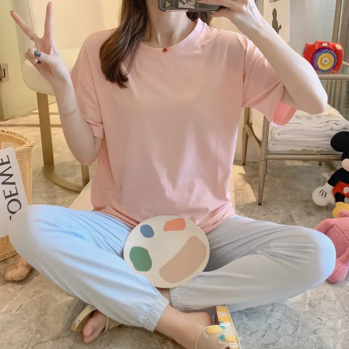

Female 2PCS Pajamas Set Sexy White Shirt&Pant Cotton Sleepwear Pyjamas Suit Nightwear 2020 Summer New Solid Home Clothes