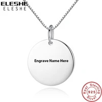 eleshe personalized round pendant necklace 925 sterling silver engrave name letter necklace for women box chain jewelry