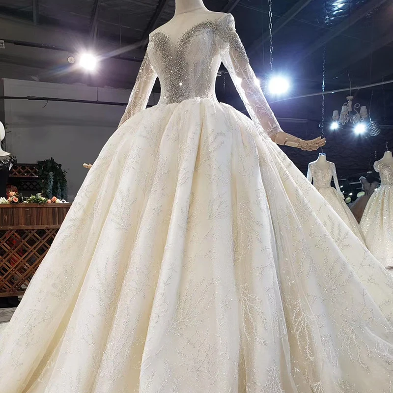 HTL1593 Top With Diamonds Elegant Wedding Dress 2020 O-Neck Summer Bridal Dresses For Girl Big Train فساتين اعراس