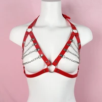 trendy harajuku o ring womens harness bra red pu leather chest bondage lingerie cage sexy garters gothic accessories adjustable