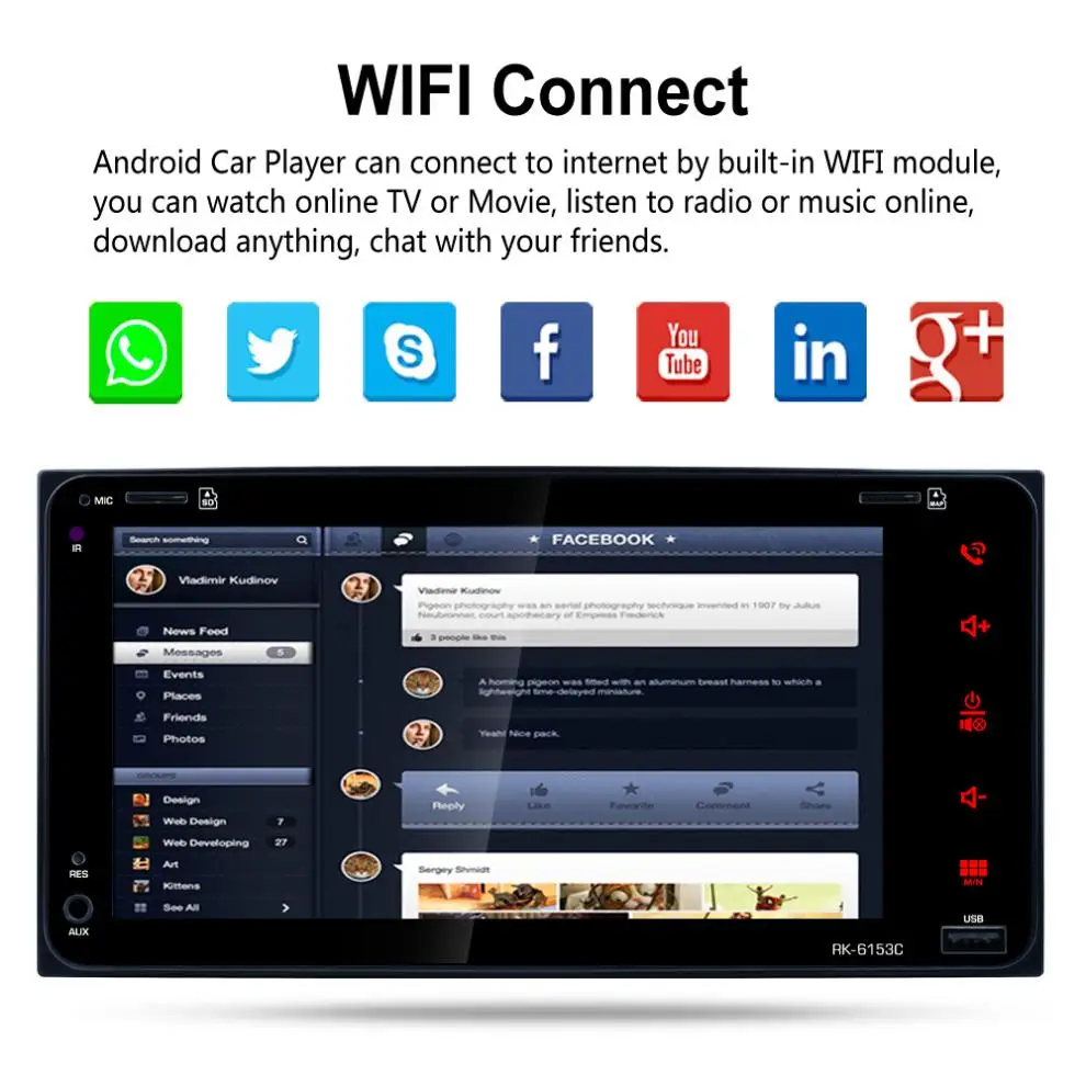 7 Inch RDS Android 6.0 Bluetooth Car Radio Stereo Player Digital Touch Screen WIFI GPS Navigation + Auto Rear view Camera | Автомобили и