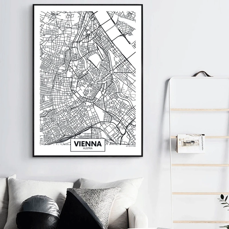 Карта городов мира Нью Йорк Токийский Париж настенная живопись холст печать