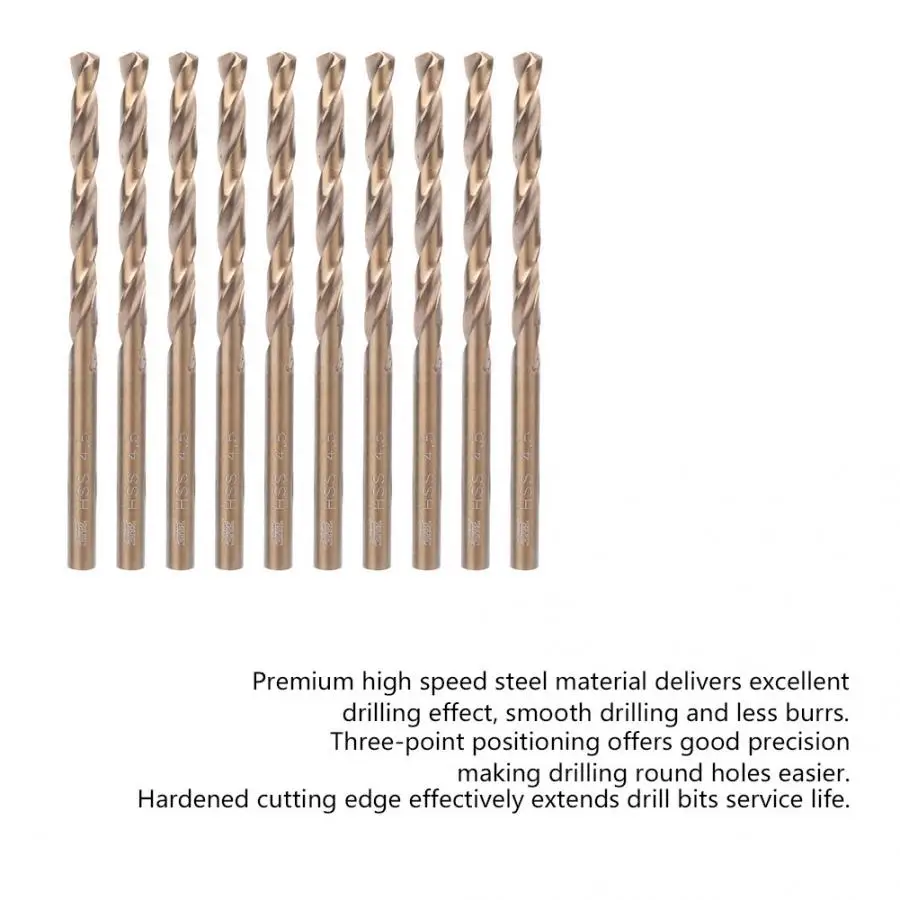 10 шт. спиральные сверла из быстрорежущей стали с прямым хвостовиком для железной