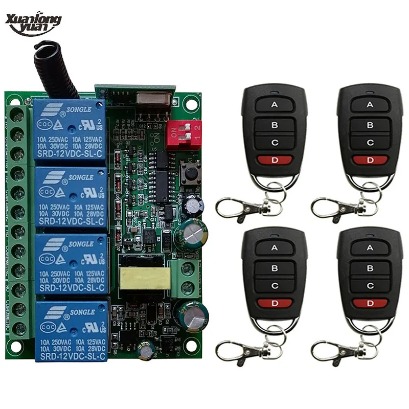 

Universal Wireless Remote Control AC110V 220V 230V 4CH Relay Receiver Module RF Switch 4 Butto Remote Control Gate Garage opener