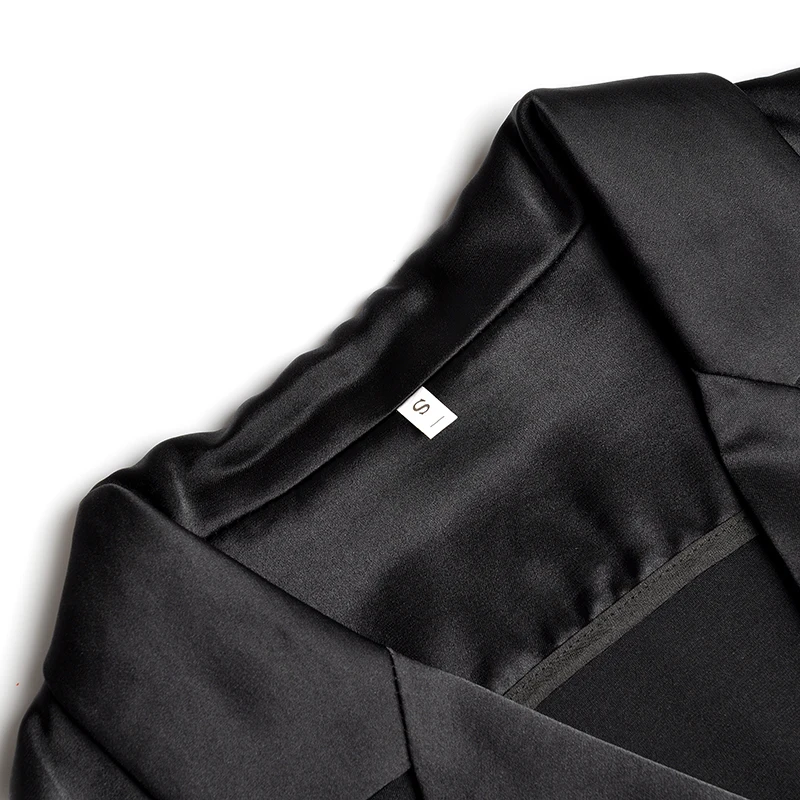 

Luxury Silk Satin Women Vintage Double Breasted Blazer Sleeveless OL Dress With Belt Elegant Office Lady Work Wear
