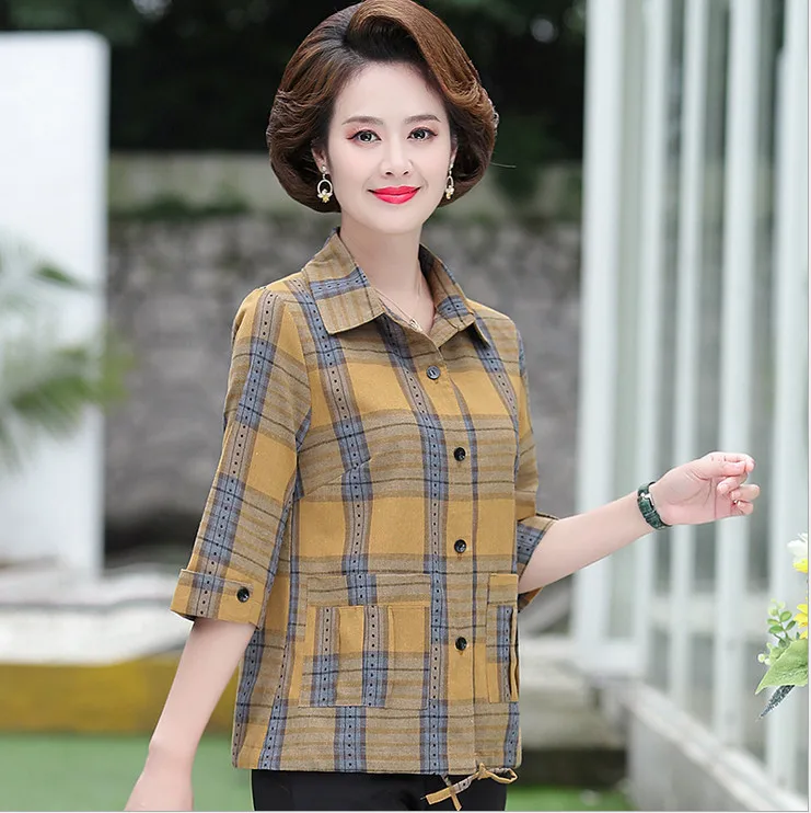 Новинка Сандалии для среднего возраста Женские летние клетчатые блузки в клетку