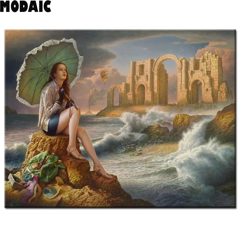 Картина из страз с изображением девушки на пляже 5d квадратная/круглая Алмазная