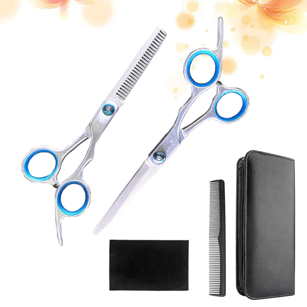 

5pcs Hairdressing Supplies Hair Cutters Comb Cloth Set Thinning Scissors Kit Hair Salon Tools (Random Color)