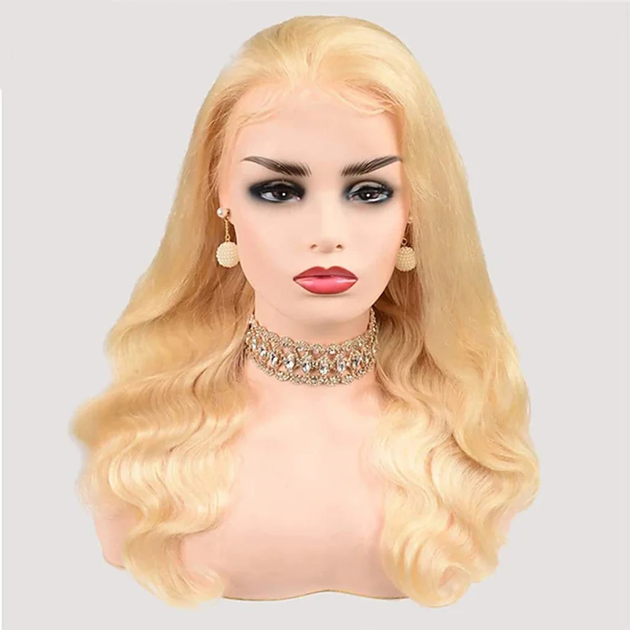 150% 13x4 613 light blonde Body Wave Blonde Human Hair Lace Lace Frontal Wigs with Baby Hair Pre Plucked HD Transparent Lace Wig