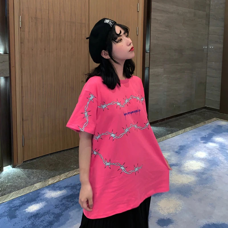 Готическая футболка лето 2019 принт с шипами Harajuku персональные топы короткими
