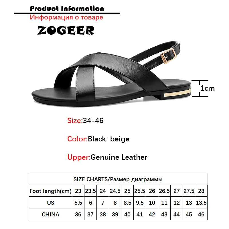 

2021 Summer Women Sandals Genuine Leather Flat Heel Flip Flops Gladiator Sandals Casual Beach Shoes Woman Big Large Size 45 46