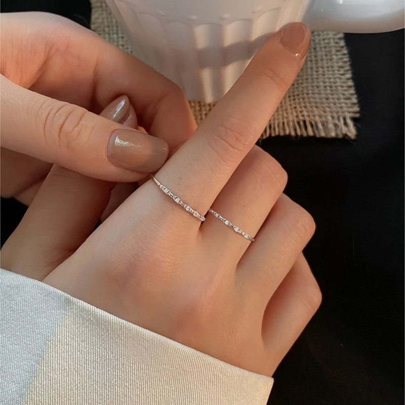 925 Sterling Silver Plain Ring Shiny Zircon Open Ring Multi-Function Stacking Index Finger Tail Ring Woman Banquet Jewelry images - 6