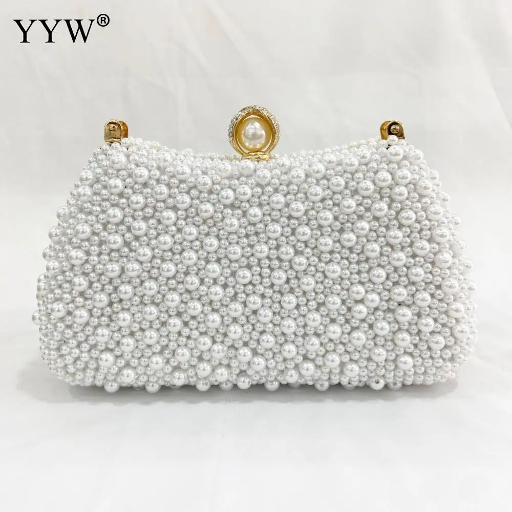 

2021 Portable Plastic Pearl Dinner Bag Female Temperament Shoulder Purse Beaded Banquet Bag Cheongsam/Wedding/Party Evening Bag