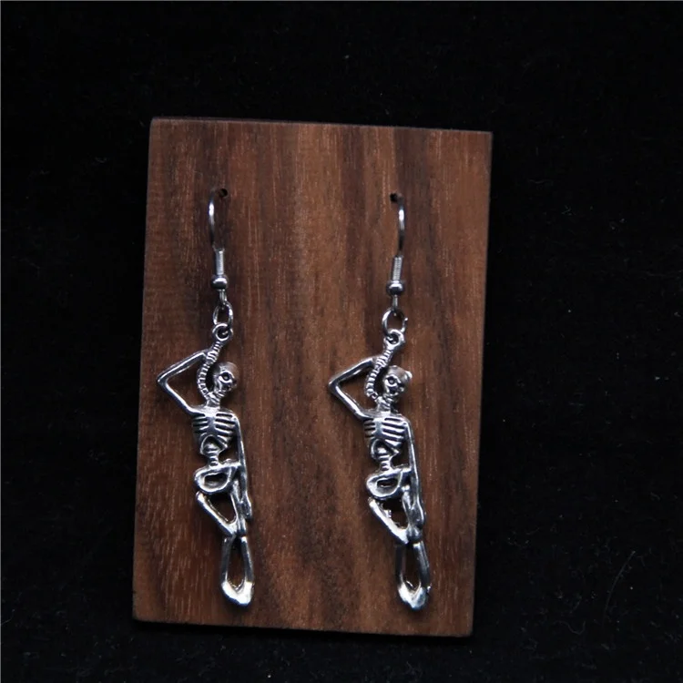 Винтажные серебряные серьги подвески в виде человеческого черепа для мотоцикла