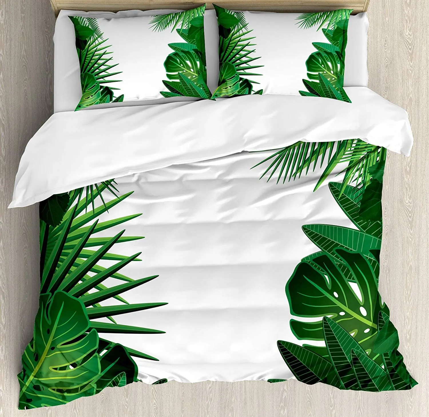 

Leaves Bedding Set Exotic Fantasy Hawaiian Tropical Palm Leaves with Stylish Floral Graphic Art Duvet Cover Pillowcase Bed Set