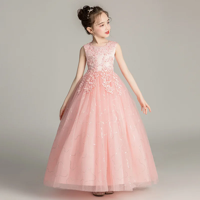 Lace Elegant Wedding Party Teenager Ball Gown Children's Dressing Gowns White Blue Pink Flower Girls Bridesmaid Dresses | Детская