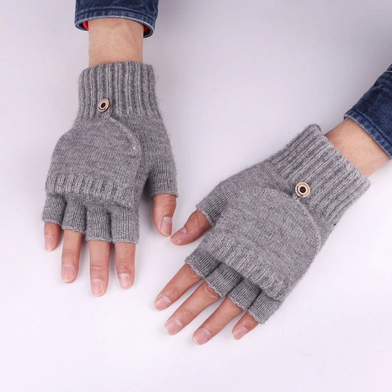 

Wool Knitted Fingerless Flip Gloves Winter Warm Touchscreen Gloves for Men Women