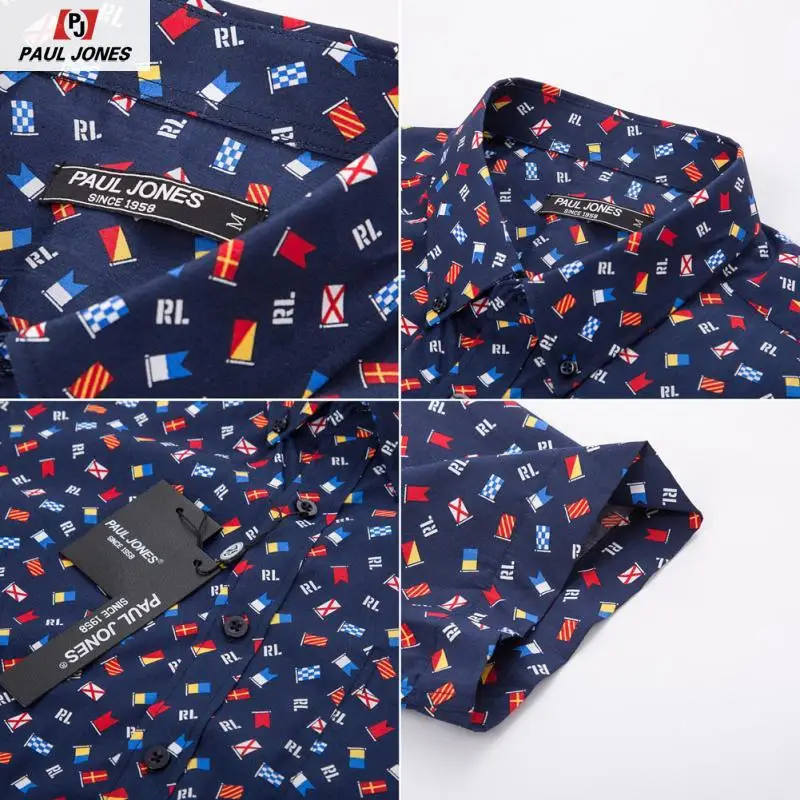 Гавайская рубашка PAUL JONES мужская повседневная с принтом флагов топы летние