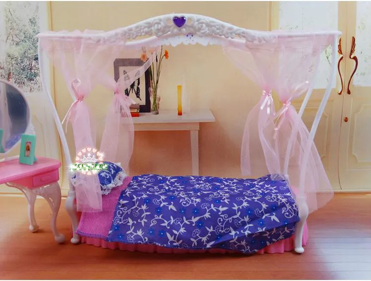 

genuine for princess barbie beds Kurhn dolls accessories 1/6 bjd doll bed table bedroom furniture dream house set child toy gift
