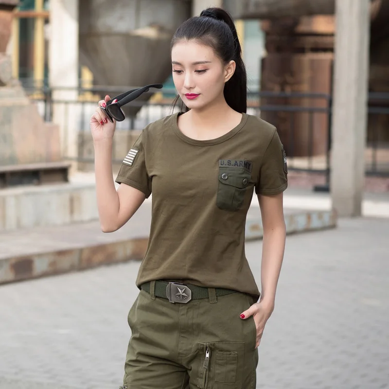 

Summer Army Green tshirt Military Uniform Clothing Women's Cotton Short-Sleeved T-shirt Tops