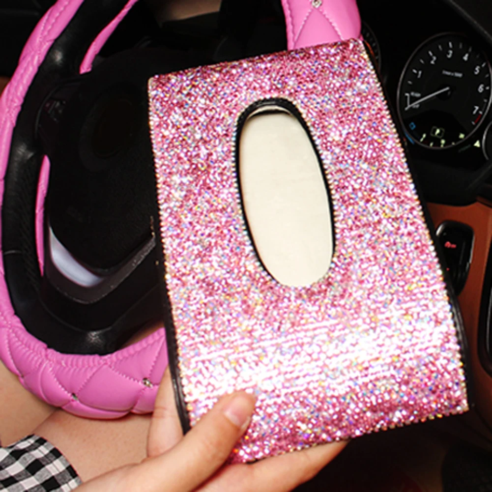 Блестящие розовые кристаллы Автомобильная ТКАННАЯ коробка высокого класса Для