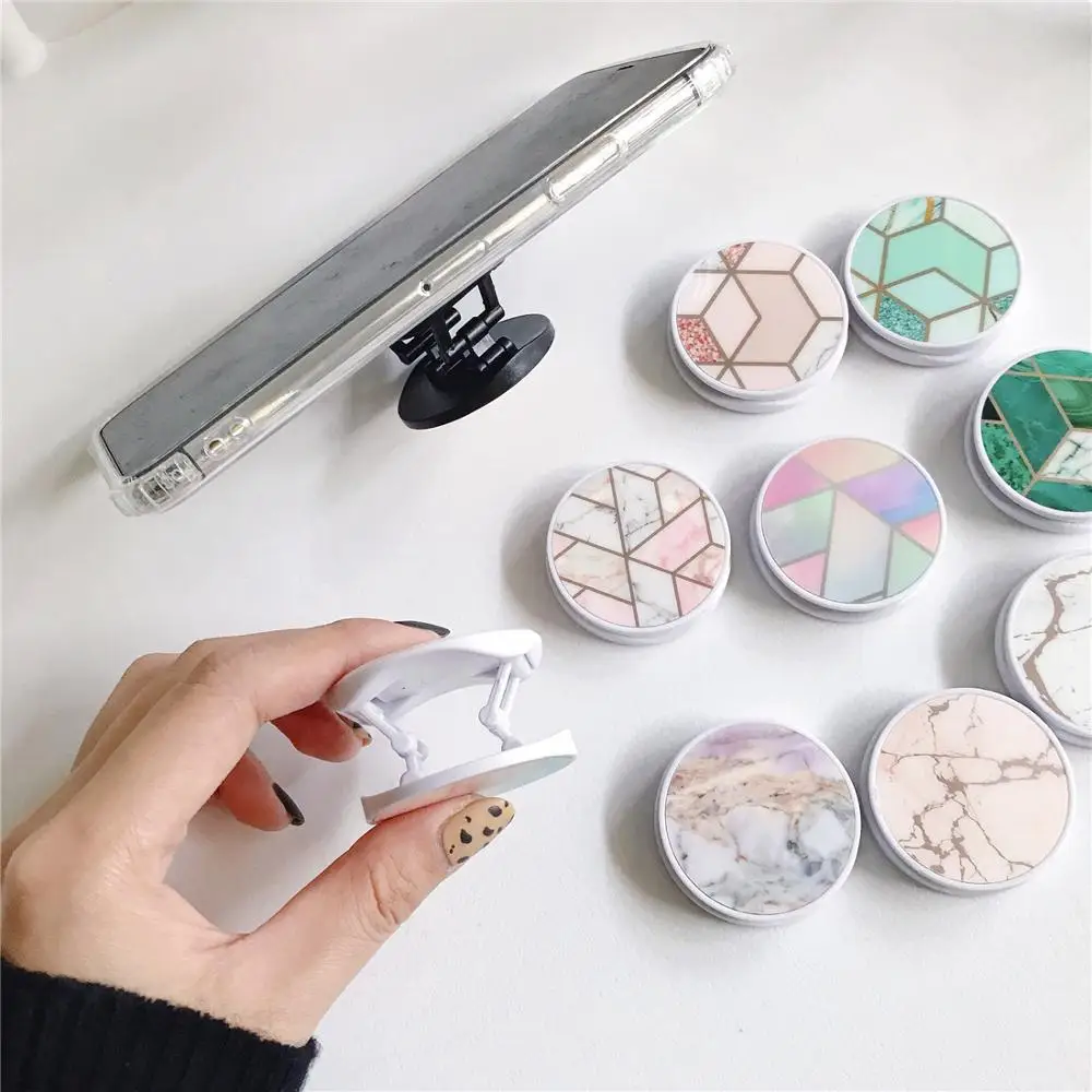 glossy popular marble expanding phone stand grip finger rring support anti fall round foldable mobile phone holder for iphone 11 free global shipping