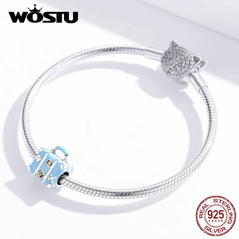Шарм-подвеска для браслета WOSTU из 925 стерлингового серебра серебристый чемодан