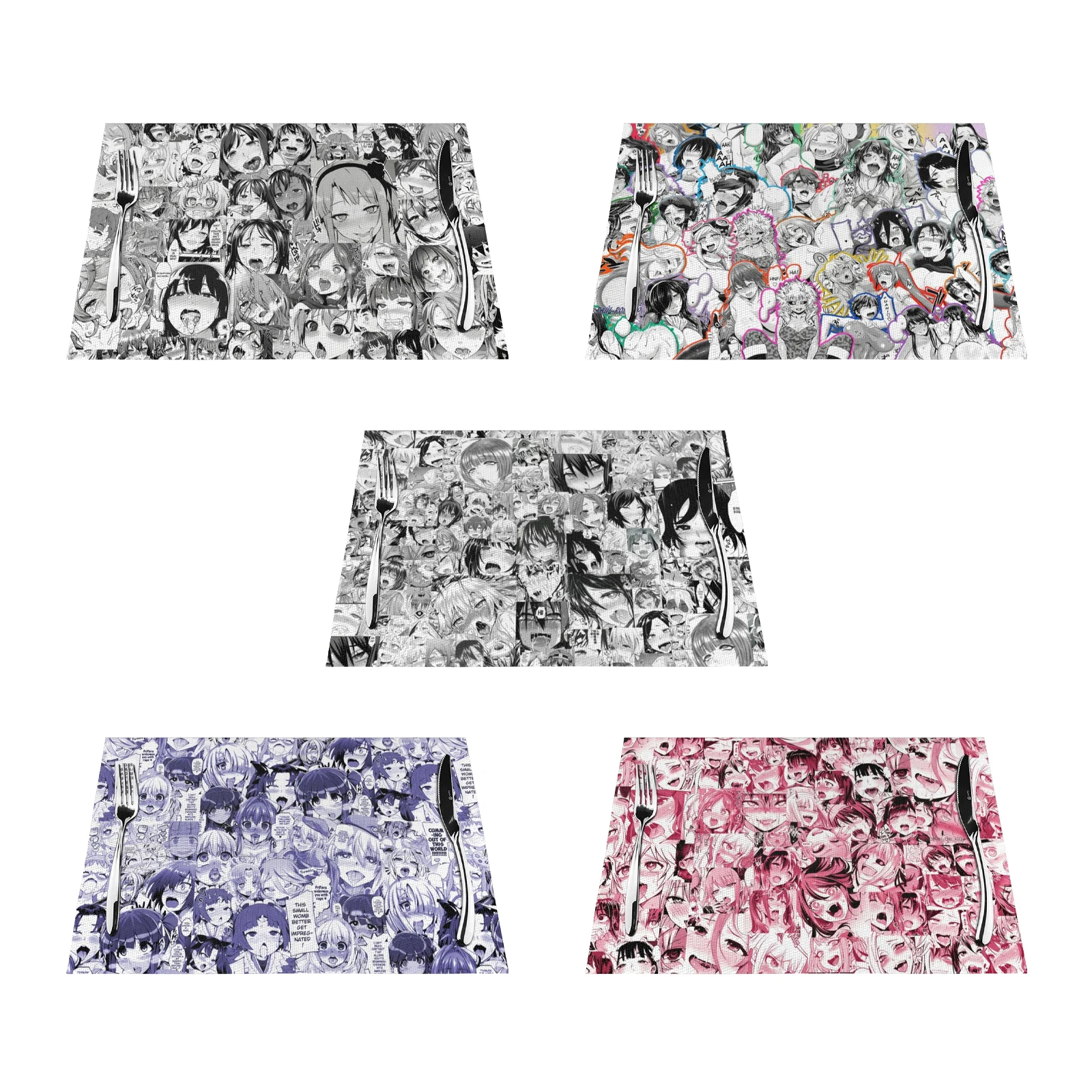 

Anime Ahegao Faces Placemat Dining Table Stain Resistant Anti-Skid Washable PVC Table Mats Woven Placemats