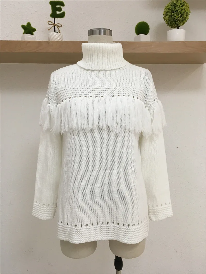 Women's Turtlenecks Winter Sweater Long pullover female fashion slim side slit white sweaters women knitted Tassel clothes | Женская