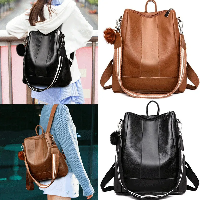 Модный качественный кожаный женский рюкзак с защитой от кражи вместительная