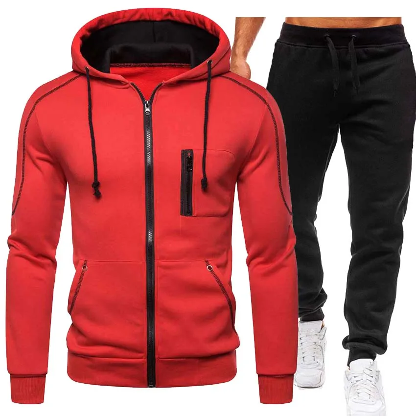 

New Winter Men's Clothing Men Sets Printing Hoodie Set Fleece Zipper Sweatshirt Casual Sport Sweatpants Mens Tracksuits 2021