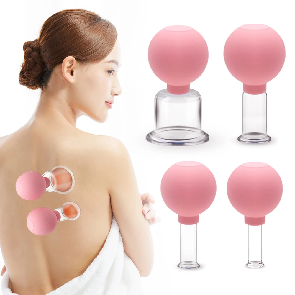 Банки вакуумные для массажа лица набор из 4 толстых банок тела антицеллюлитный