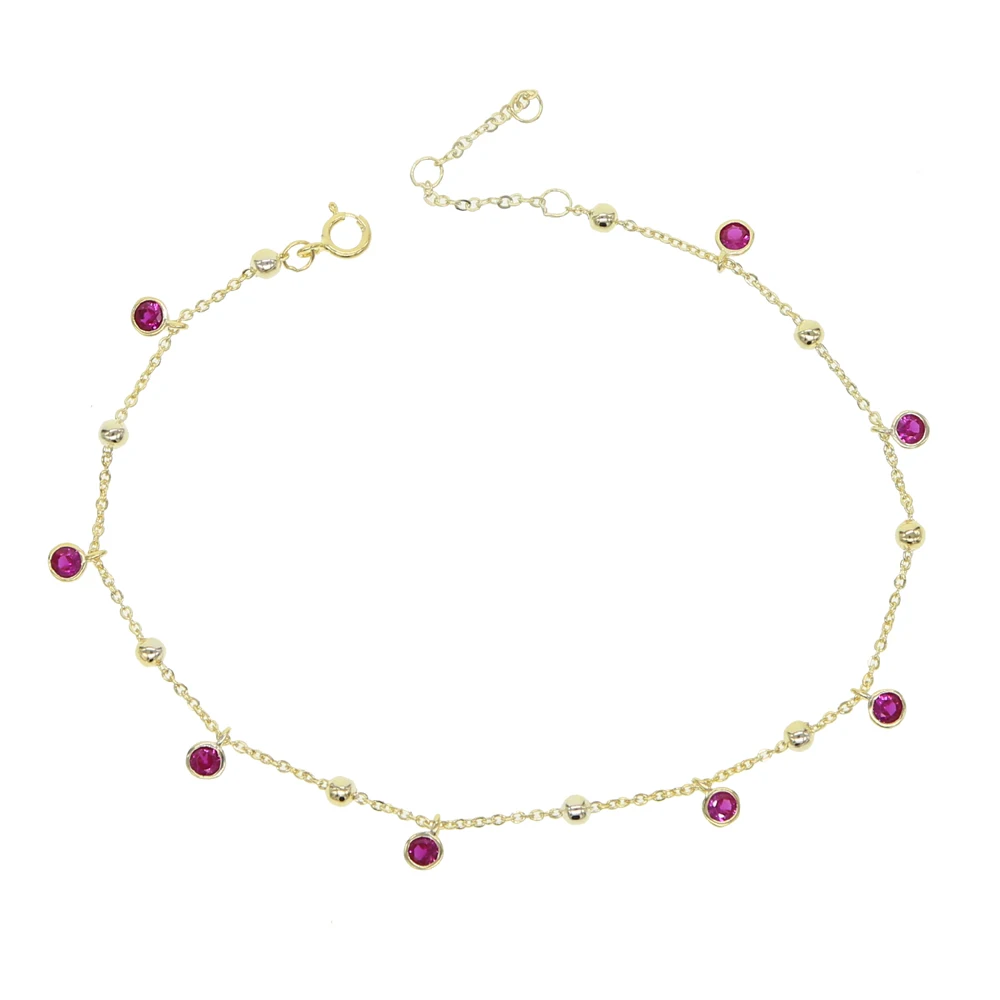 Браслеты на ногу женские амулетные украшения золотого цвета с крошечным красным