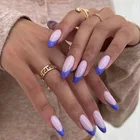 Накладные ногти 24 шт.компл. простые круглые Синие французские накладные ногти в стиле OL с клеем искусственные ногти для украшения ногтей накладные ногти