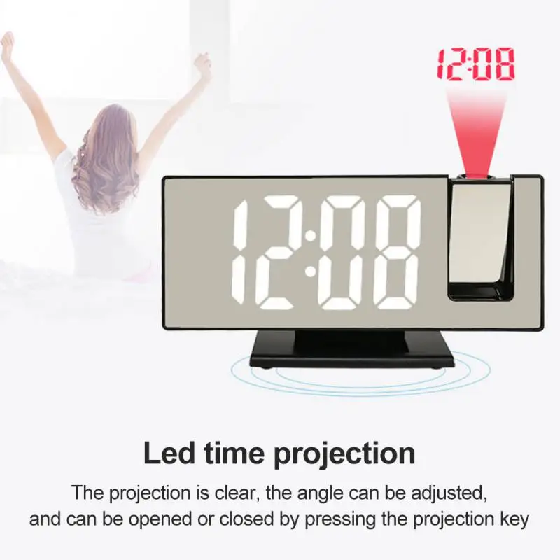 

Projection Digital Alarm Clock Radio Projection on Ceiling USB Charger Temperature Humidity Display Mirror Clocks Home Decor